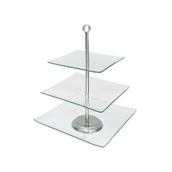 Patera szklana na ciasto 3-poziomy kwadratowa
